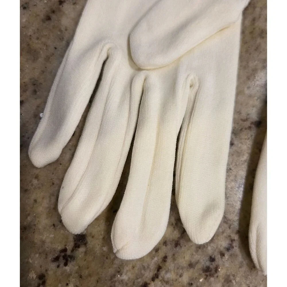 New! Vintage Women's One Size Stretch Nylon Yellow Formal Gloves Beaded Pearly